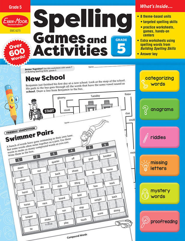 >Evan-Moor Grade 5 Spelling Games and Activities