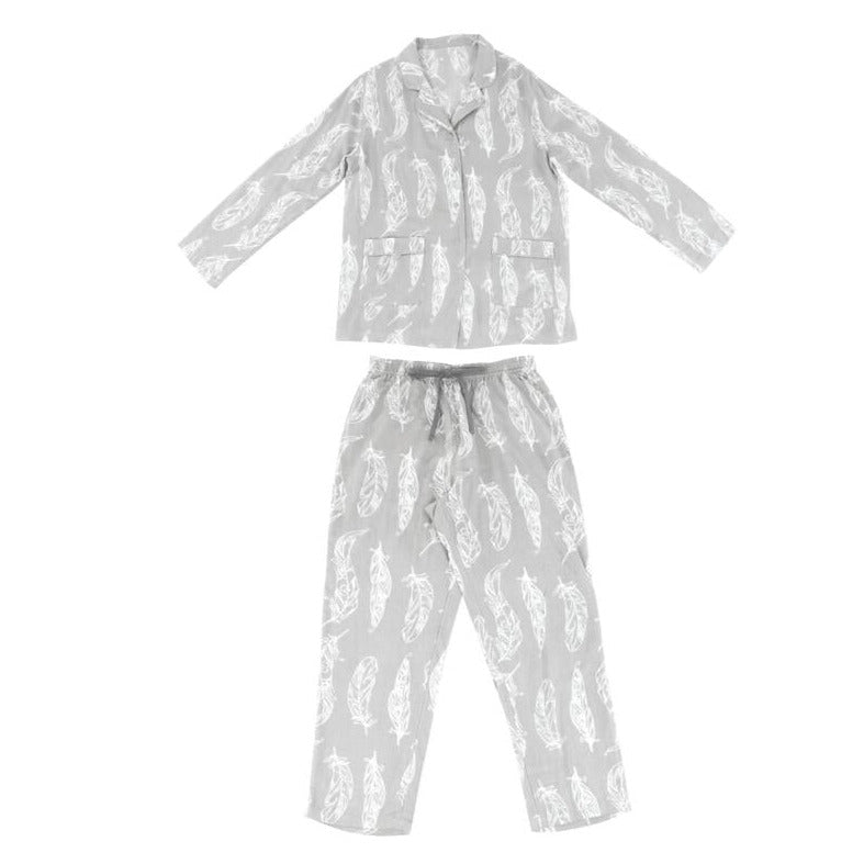 Nest Designs Men/Women Bamboo Pima Long Sleeve Button-up PJ Set - Feather Grey