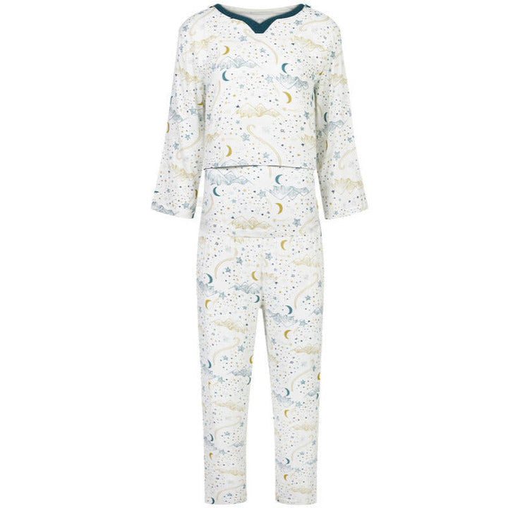 Nest Designs Women's 3/4 Sleeve Nursing PJ Set (Bamboo Pima) - Stars White