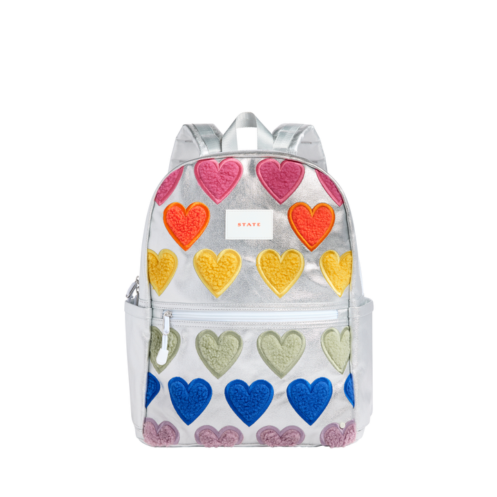 >State Bags Kane Kids Backpack in Metallic Fuzzy Hearts