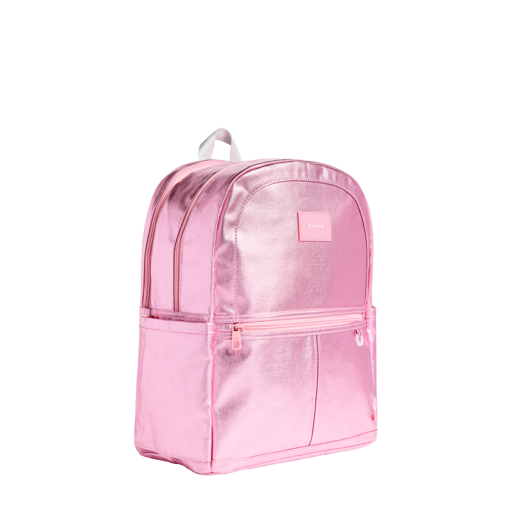 >State Bags Kane Kids Double Pocket Large Backpack in Pink/Silver