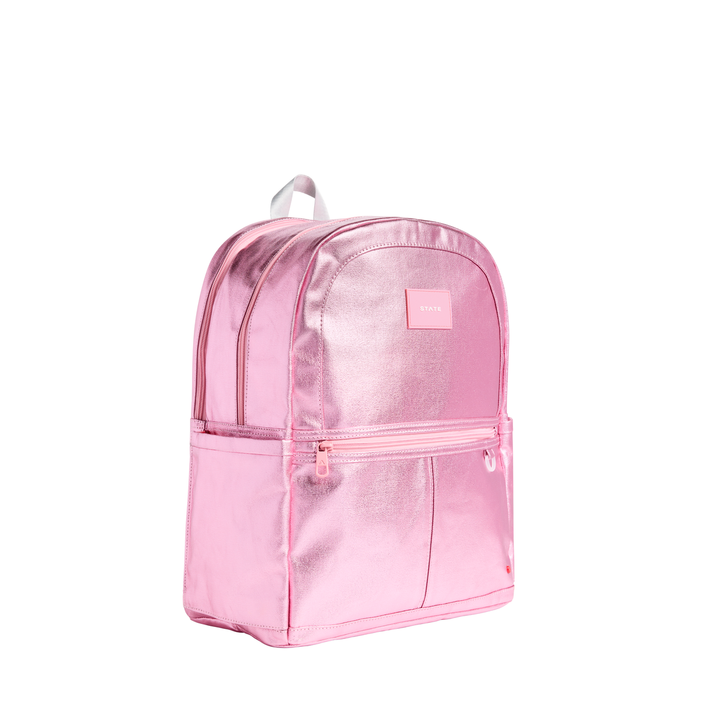 >State Bags Kane Kids Double Pocket Large Backpack in Pink/Silver