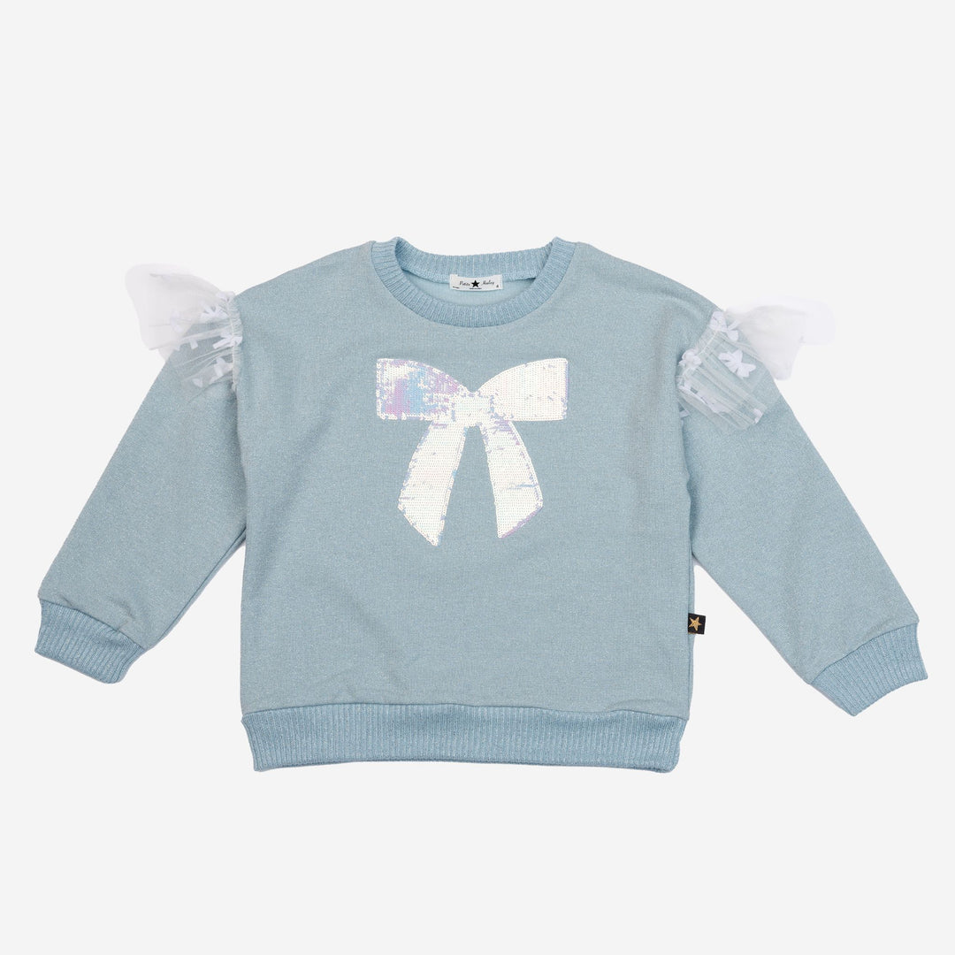 >Petite Hailey Girl Glitter Bow Frill Sweatshirt Set - Sky Blue