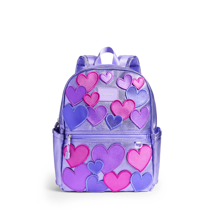 >State Bags Kane Kids Double Pocket Backpack - Metallic/3D HEARTS
