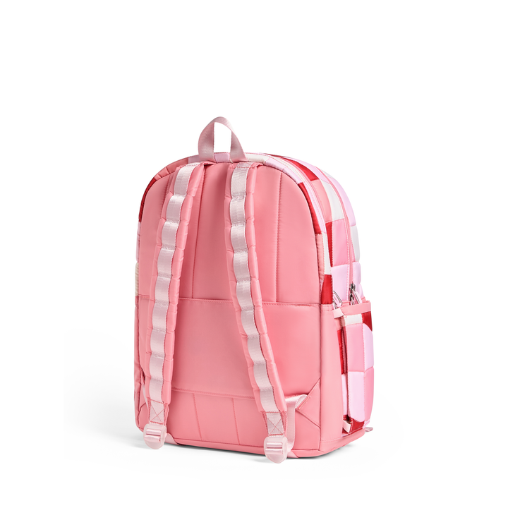 >State Bags Kane Kids Double Pocket Large Backpack in Pink Puffer Check
