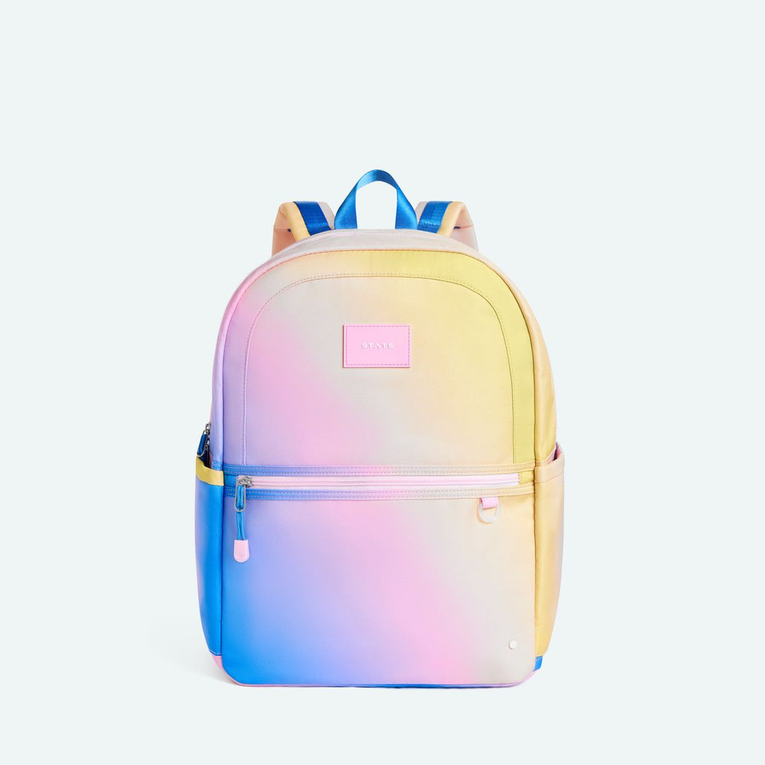 >State Bags Kane Kids Double Pocket Large Backpack in Blue / Pink / Yellow Gradient
