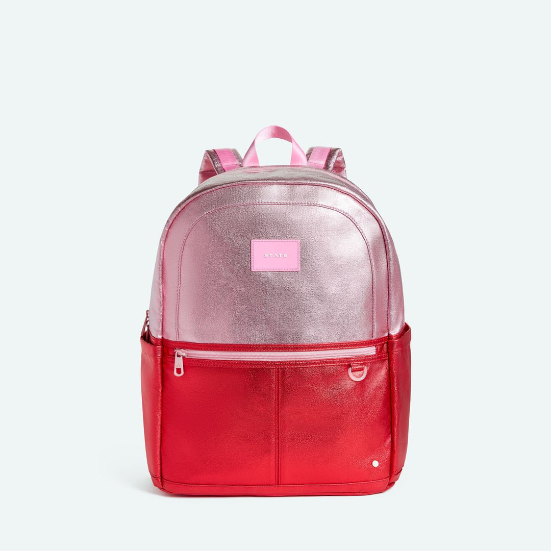 >State Bags Kane Kids Double Pocket Large Backpack in Pink / Red Colorblock