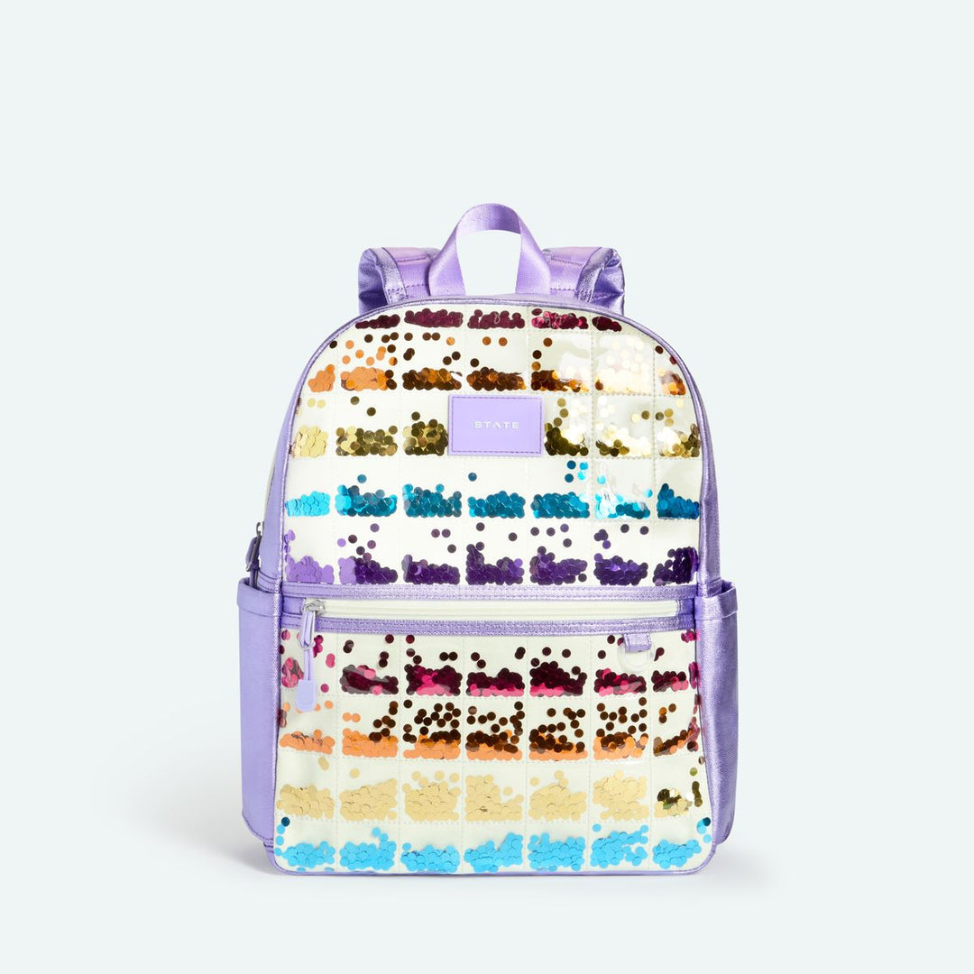 >State Bags Kane Kids Backpack in Lilac Quilted Sequins