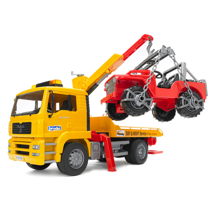 >Bruder 02750 MAN TGA Tow Truck with Cross Country Vehicle