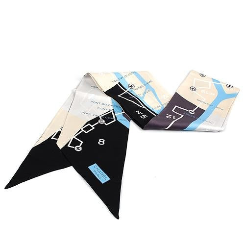 Chanel CC Silk Scarf - Paris Subway - Black/White/Blue