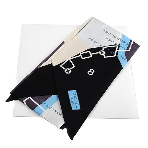 Chanel CC Silk Scarf - Paris Subway - Black/White/Blue