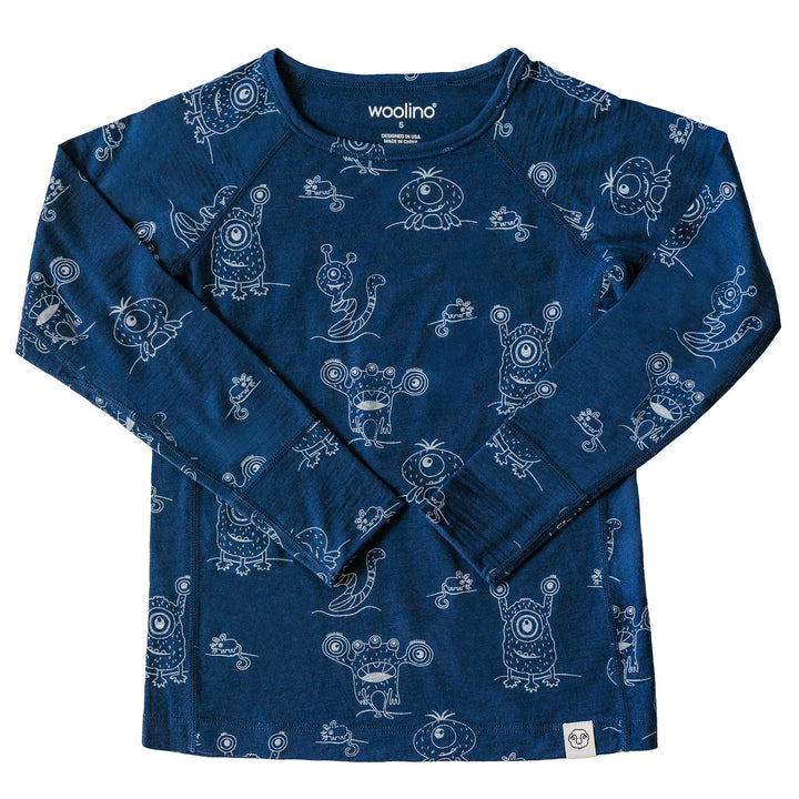 >Woolino Kids Merino Wool Base Layer Long Sleeve Top + Leggings Set - Monster
