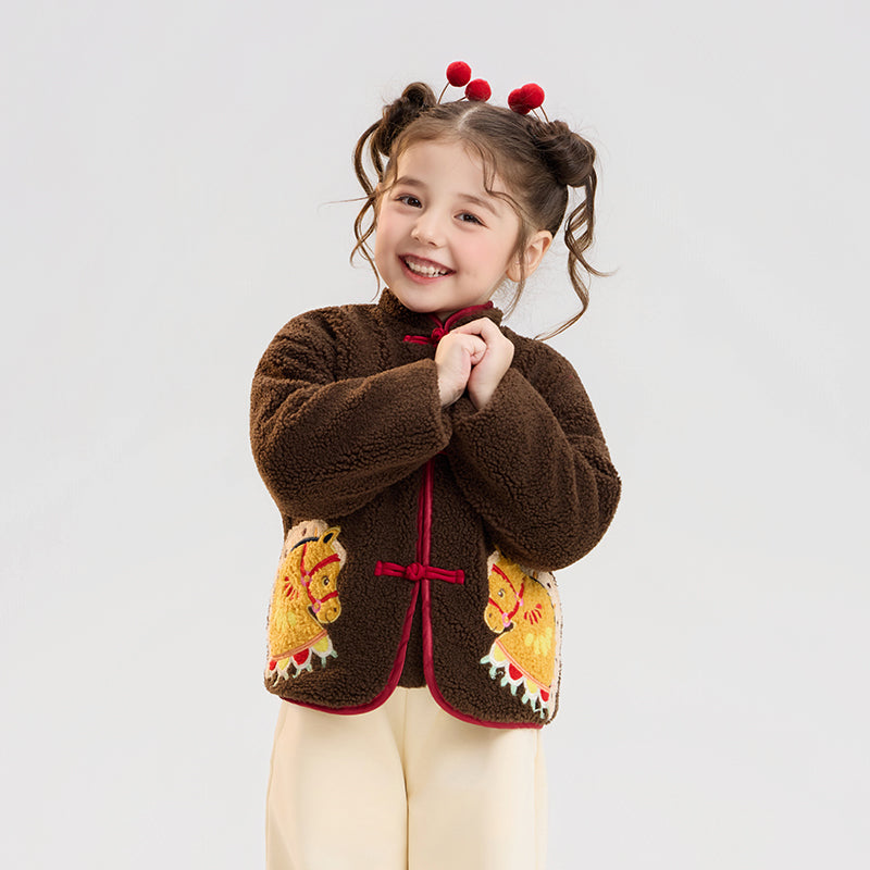 >Nian 年衣 喜乐戏马加绒外套 - 岩石棕