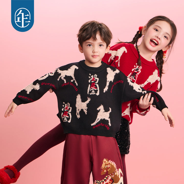 >Nian 年衣 鸿图群奔毛衣 - 墨黑