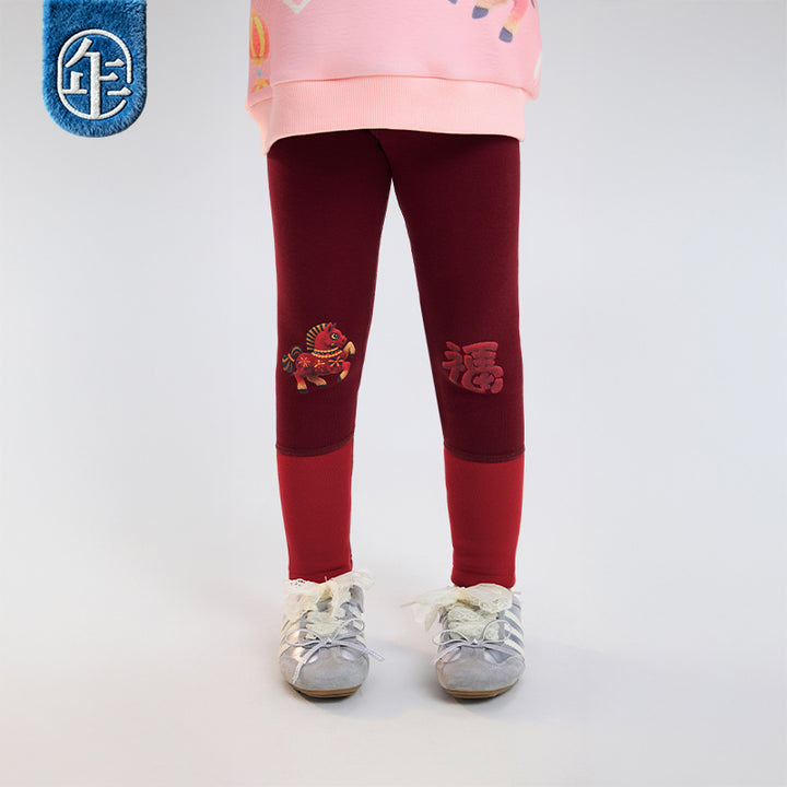 >Nian 年衣 马上有福打底裤 - 枫叶红