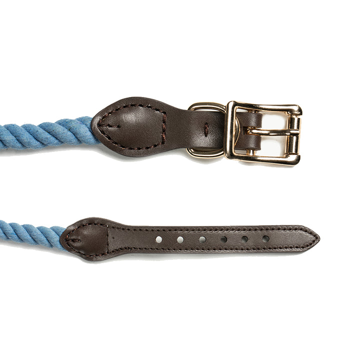 Tinklylife Dog Knit Collar - Blue+Brown Leather