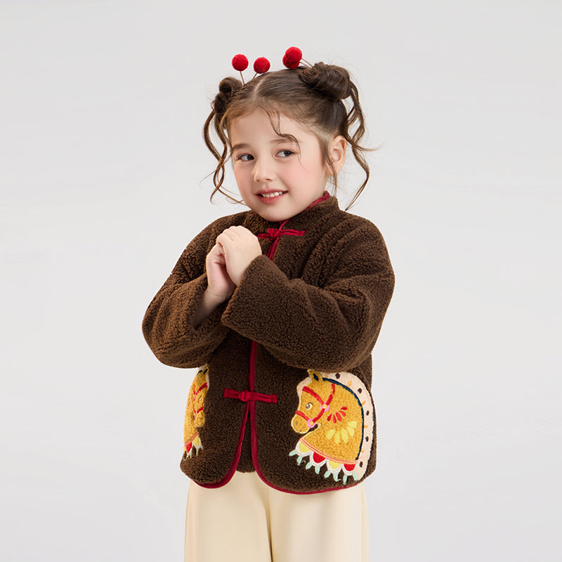 >Nian 年衣 喜乐戏马加绒外套 - 岩石棕