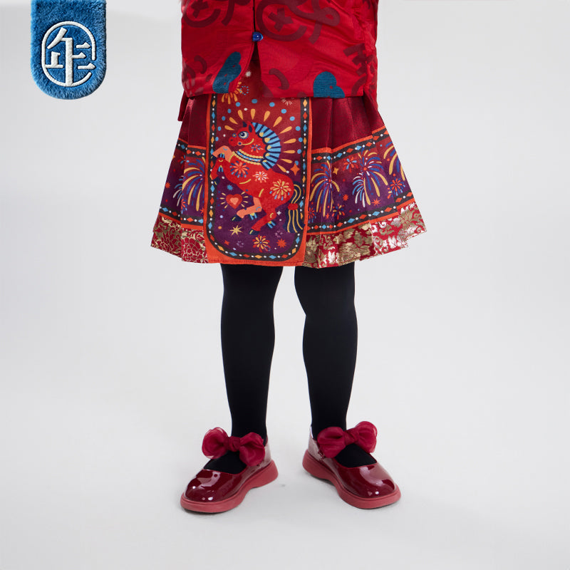 >Nian 年衣 盛世跃马短裙 - 年衣红