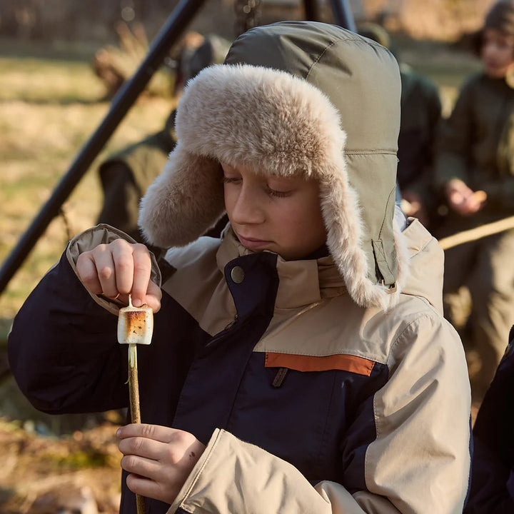 MINI A TURE Kids MATCRISTER Teddy Lined Winter Hood - Tarmac Green