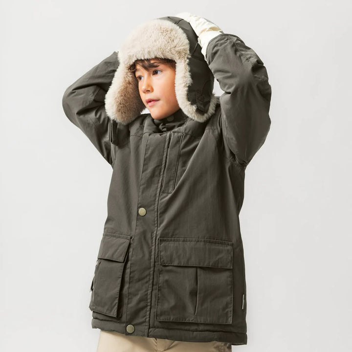 MINI A TURE Kids MATCRISTER Teddy Lined Winter Hood - Tarmac Green