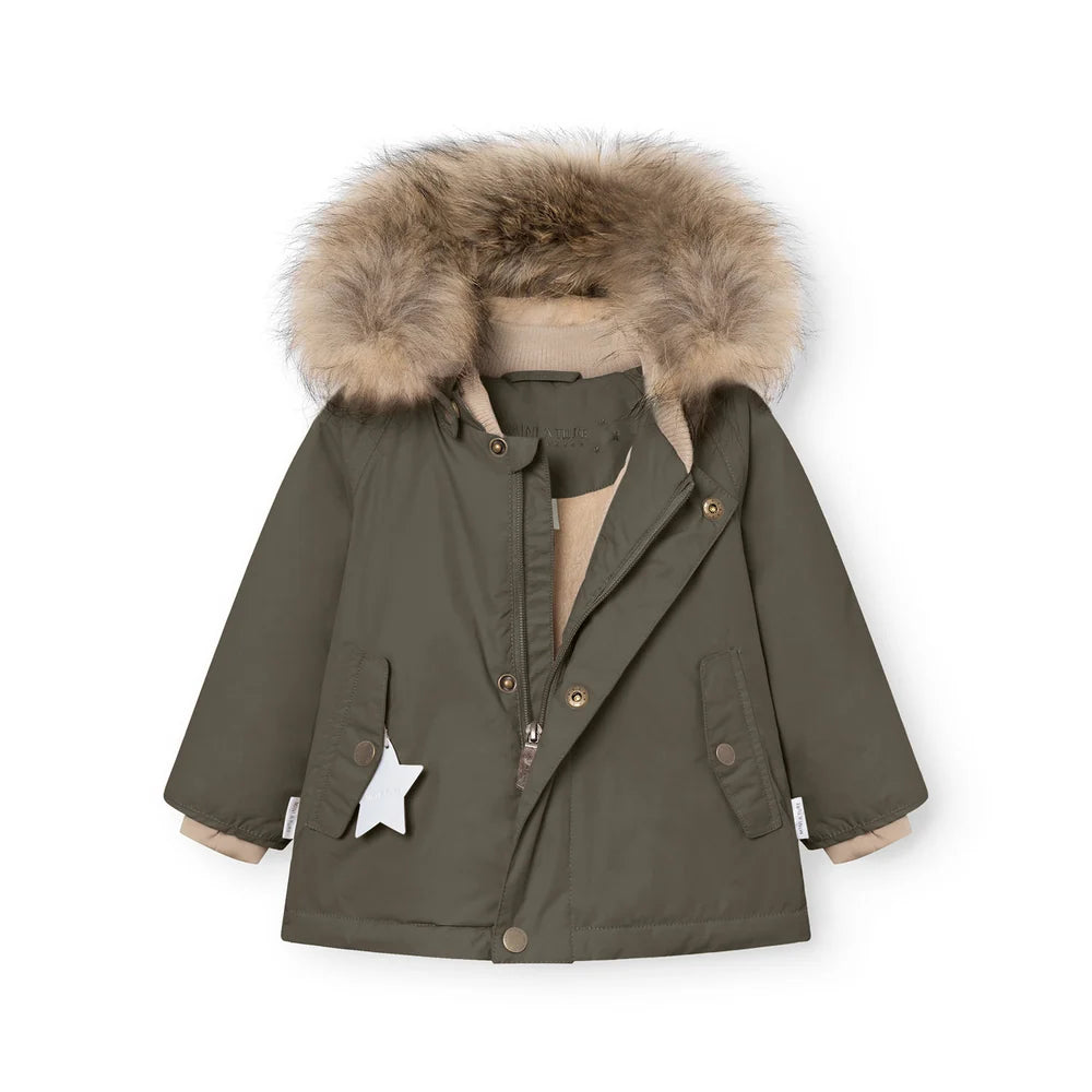 MINI A TURE Kids WANG Winter Jacket w/ Fur Hat - Olive Night
