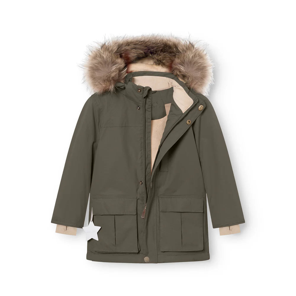 MINI A TURE Kids MATKASTORIO Winter Jacket w/ Fur Hat - Tarmac Green