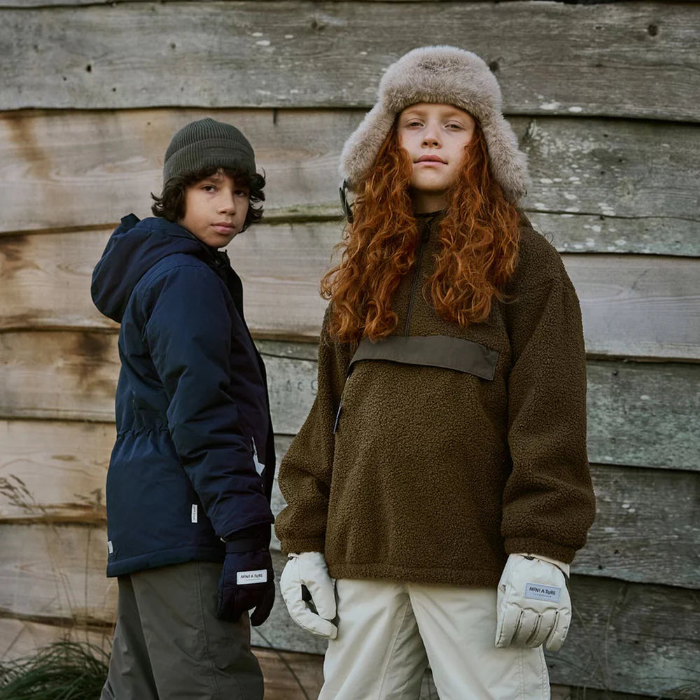 MINI A TURE Kids MATARMAN Sherpa Anorak Jacket - Capers Green