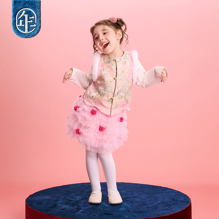 >Nian 年衣 华年小景中式马甲 - 粉绿