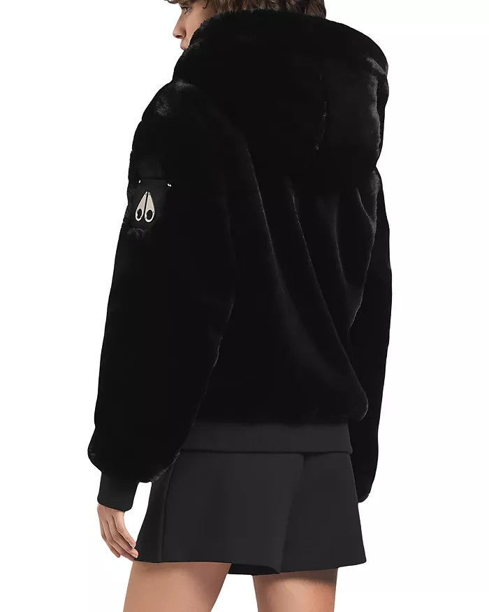 Moose Knuckles Kids Monroe Bunny Faux Fur Jacket With Hood - Black