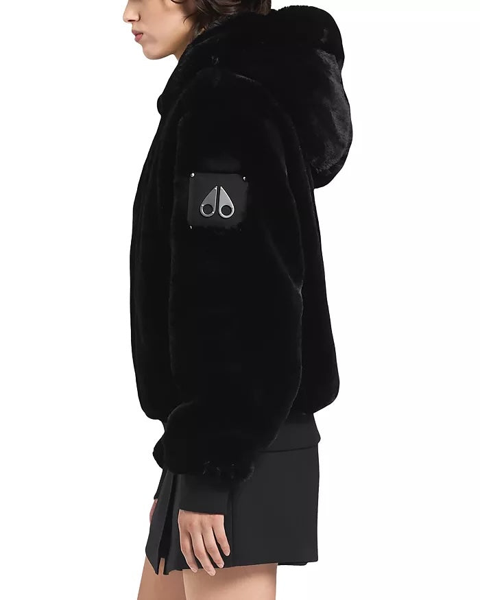 Moose Knuckles Kids Monroe Bunny Faux Fur Jacket With Hood - Black