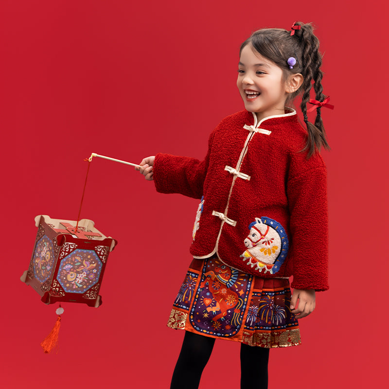 >Nian 年衣 喜乐戏马加绒外套 - 年衣红