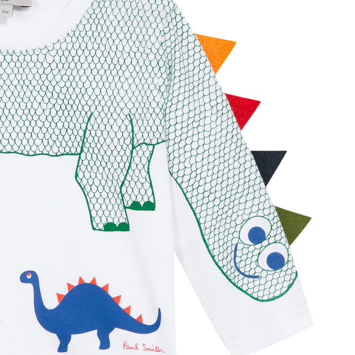 Paul Smith Junior Baby Boys White Dinosaur T-Shirt With  Scale Detailing