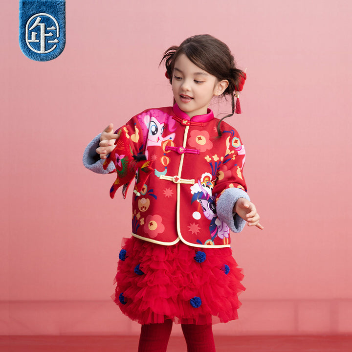 >Nian 年衣 小马宝莉撞色满印唐装 - 年衣红