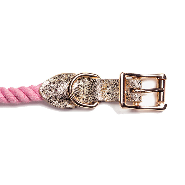 Tinklylife Dog Knit Collar - Pink+Gold Leather
