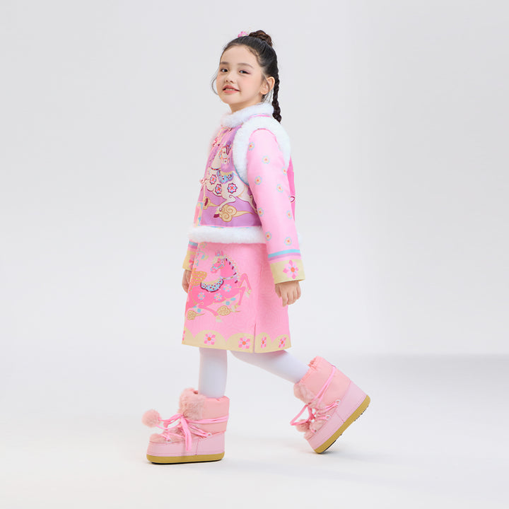 >Nian 年衣 锦绣前程马褂套装 - 初桃粉