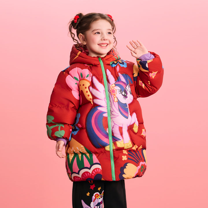 >Nian 年衣 小马宝莉新年花朵羽绒服 - 年衣红
