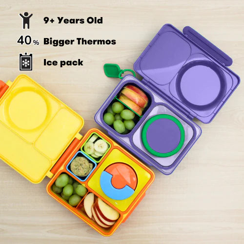 OmieBox UP Lunch Box with Fork, Spoon + Pod Set (Galaxy Purple)