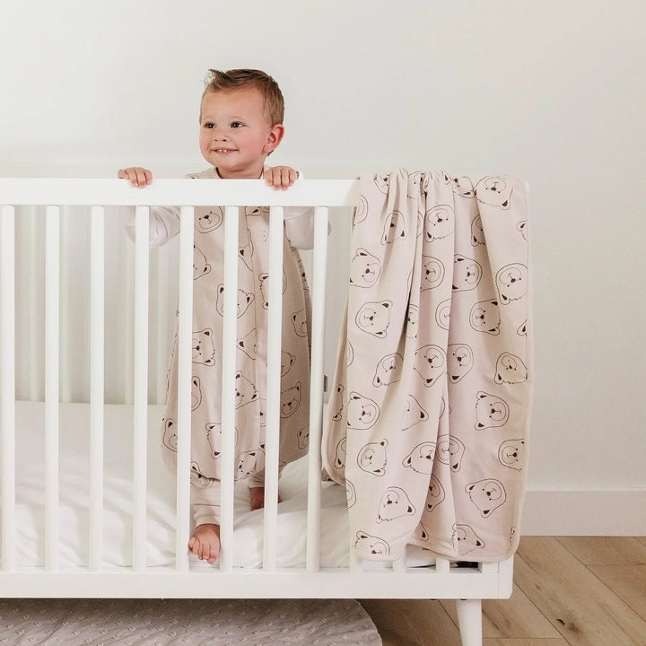 >Woolino Toddler Blanket 4 Season Merino Wool Blanket 52.5" x 40" - Teddy Bear