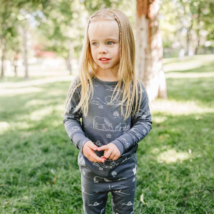 >Woolino Kids Merino Wool Base Layer Long Sleeve Top + Leggings Set - Farm