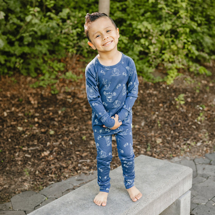 >Woolino Kids Merino Wool Base Layer Long Sleeve Top + Leggings Set - Monster