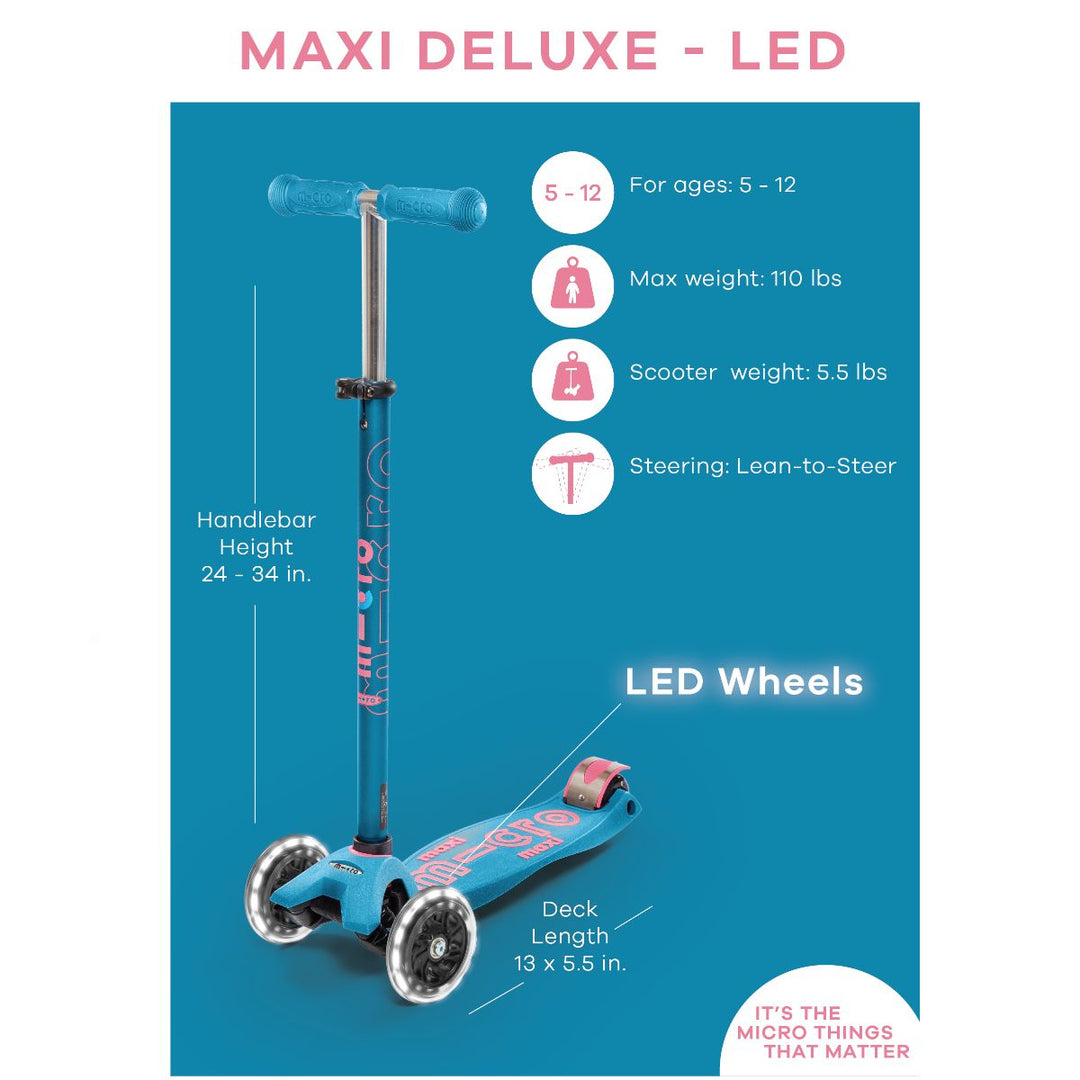 Micro Kids Maxi Deluxe LED Scooter - Pink [Age 5-12]