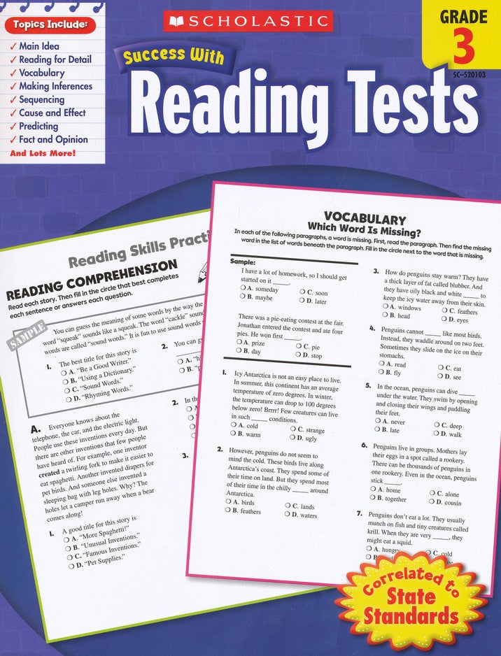 Scholastic Book - Success with Reading Tests: Grade 3
