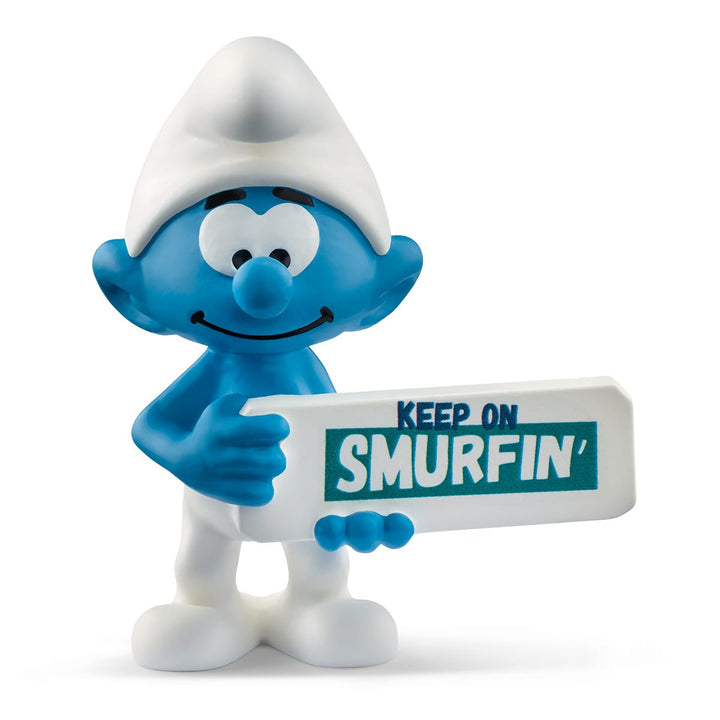 >Schleich THE SMURFS - Smurf with Sign (Keep on Smurfin')