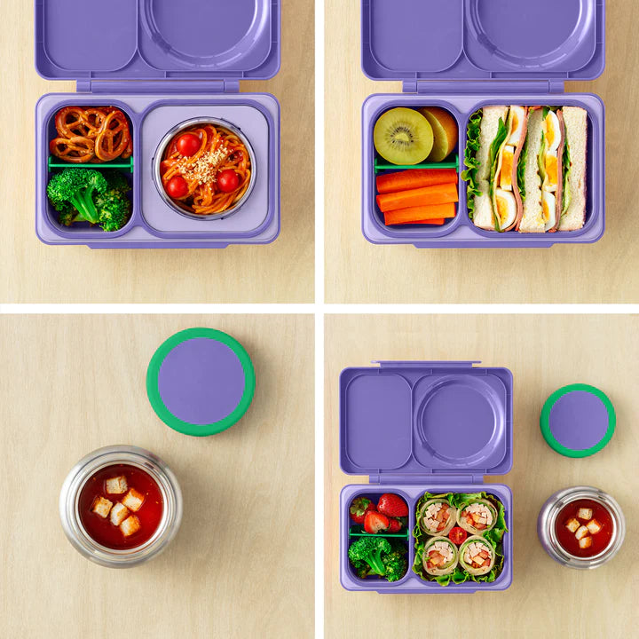 OmieBox UP Lunch Box with Fork, Spoon + Pod Set (Galaxy Purple)