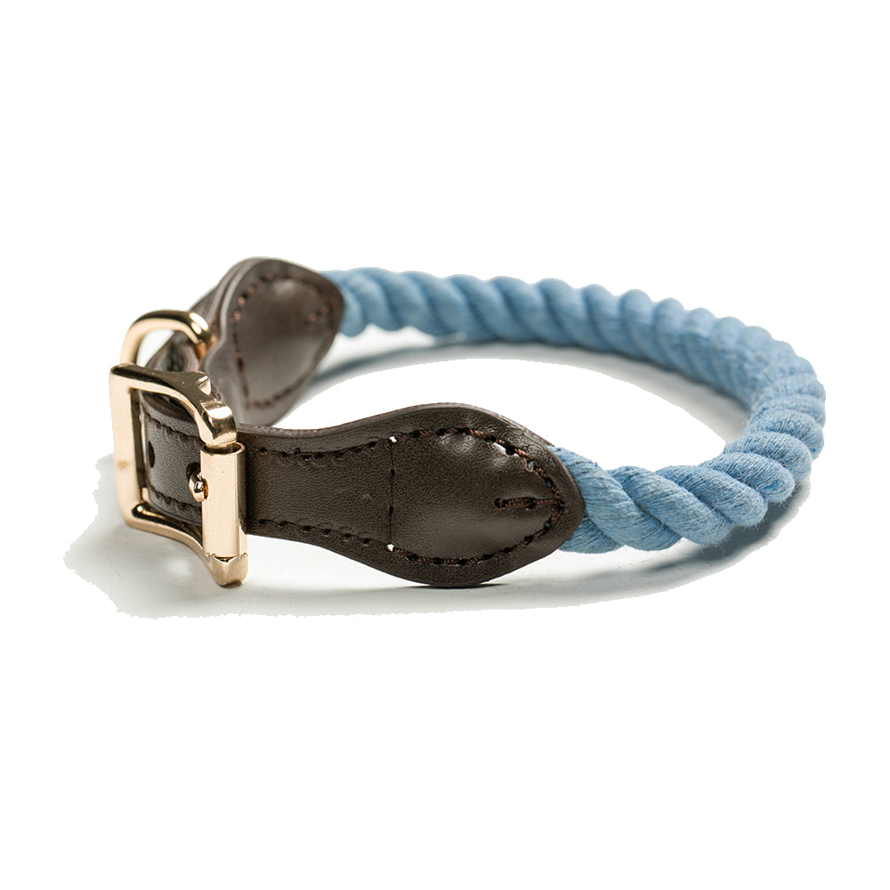 Tinklylife Dog Knit Collar - Blue+Brown Leather