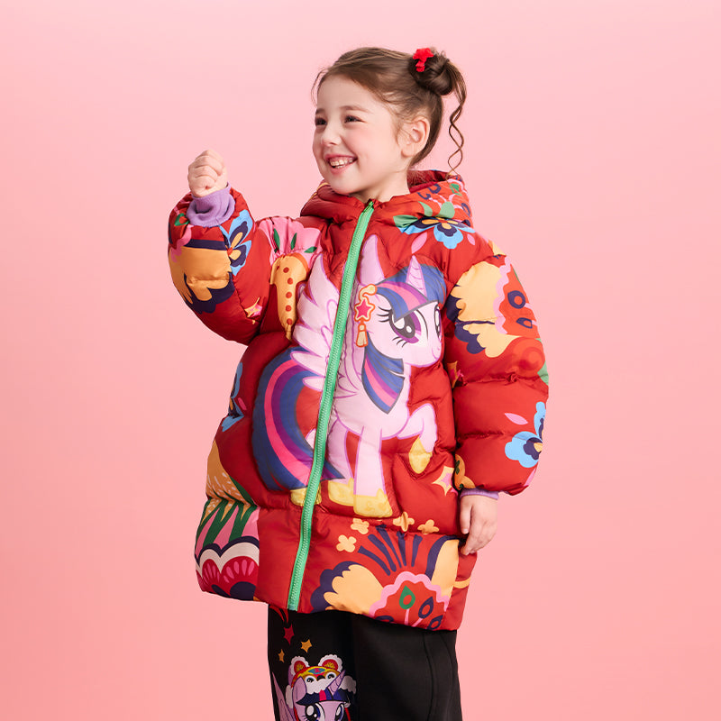 >Nian 年衣 小马宝莉新年花朵羽绒服 - 年衣红