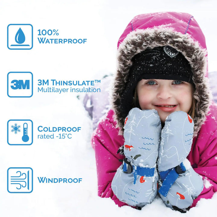 >Jan & Jul Kids Toasty-Dry Waterproof Snow Mitten - Grey Construction