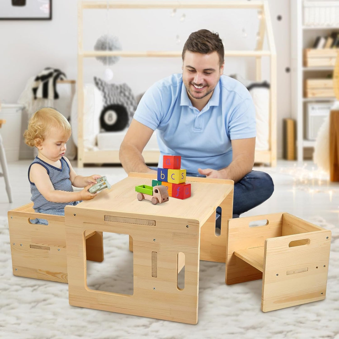 Kids Toddler Wood Table and 2x Chair Set