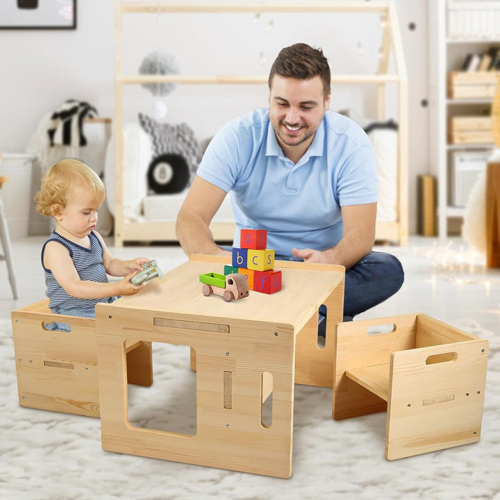 Kids Toddler Wood Table and 2x Chair Set
