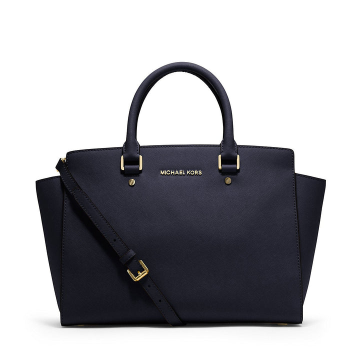 Michael Kors SELMA Large Saffiano Leather Satchel - Navy